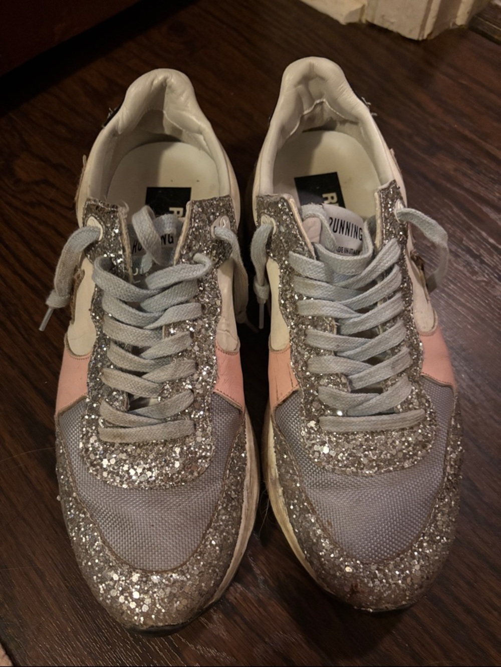 Golden Goose Pink, Silver & Cream Glitter-Accent Sneakers - Picture 2 of 8